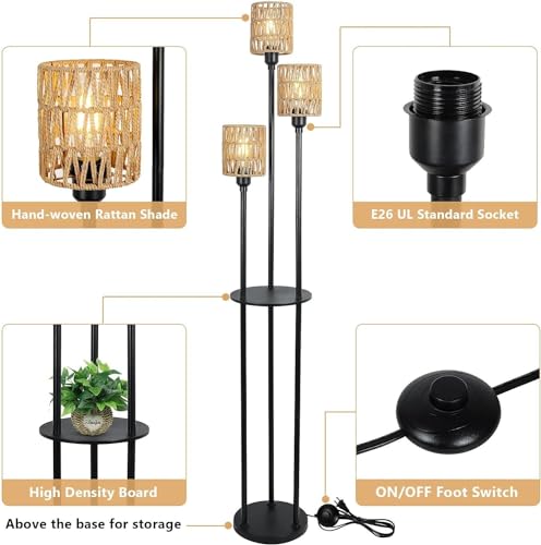 Lampadaire en métal pour manque de place salon étagères intégrées et intensité variable LED - 3