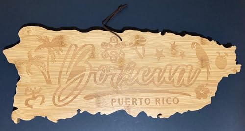 Tabla de cortar de bambú con forma de Puerto Rico Boricua miniatura 6