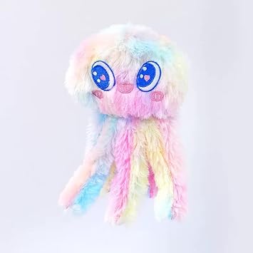 Jellyfish-Shaped Dog Toy, Plush Squeaky Dog Toys, Cute Durable Stuffed Crinkle Puppy Pet Chew Toys for Large Medium Small Dogs, Colorful Variant Pink