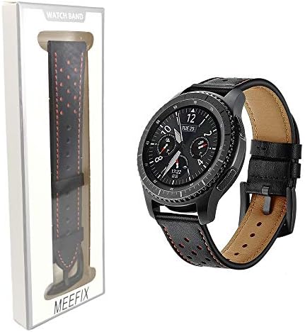 Leather Watch Band Bracelet Strap Wristband For Samsung Galaxy Smart Watch Gear S3 Frontier Classic 22mm (Black)