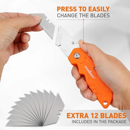 image for HORUSDY 4-Pack Folding Utility Knife Set, Heavy-Duty Box Cutters with 