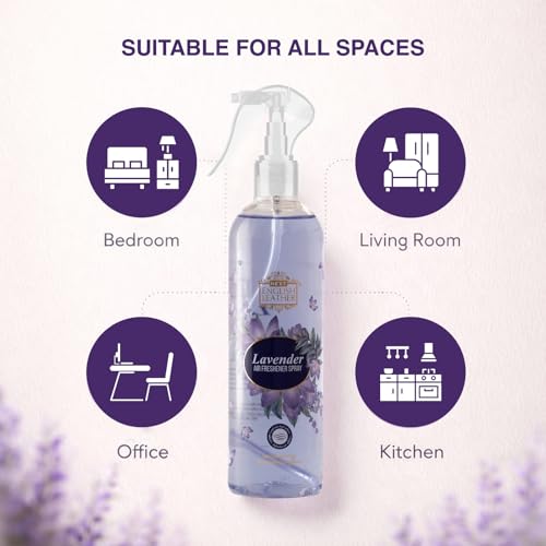 Image of Next English Leather Lavender Air Freshener Spray for Home, Car & Office - 200 ml (Pack of 2) | Long Lasting Room Freshener | Gas-Free Deodorizer for Indoor Spaces | Twin Value Pack