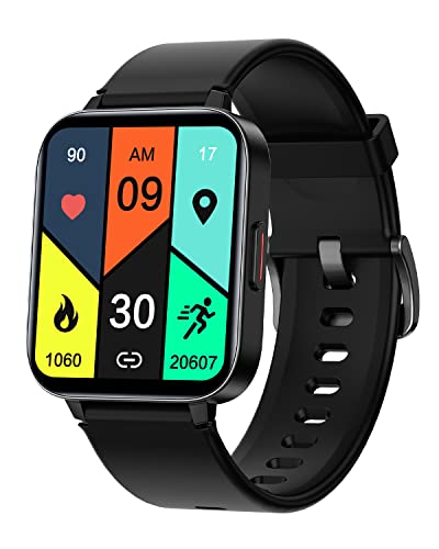 RUIMEN Montre Connectée Homme Smartwatch Podometre Cardio Montre Sport Oxygene Sanguin Course à Pied Montre Intelligente Bluetooth 1.69 Pouces Grand Cadran Rectangulaire Compatible Android iOS Noir