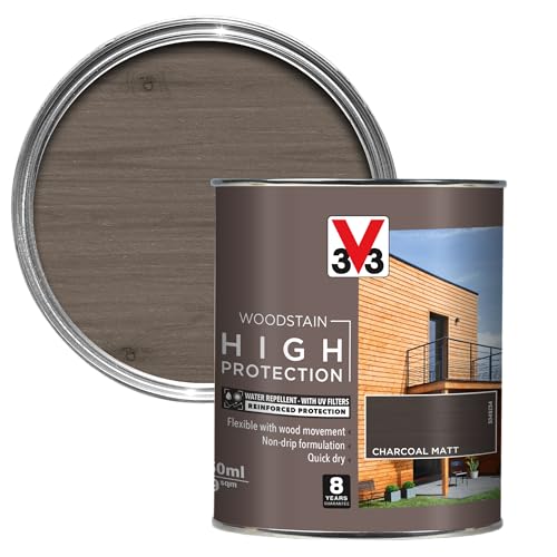 V33 High Protection Woodstain - 8-Year Guarantee - UV Filters - Water-Repellent - Quick-Drying - Only 2 Coats - Charcoal Grey Matt 750ml
