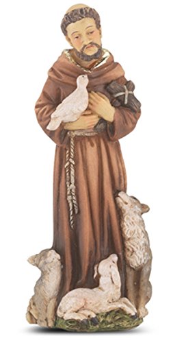 Estatua de San Francisco de Asís en resina pintada a mano 4 pulg miniatura 1