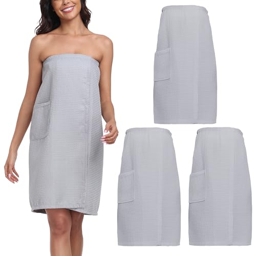 Image of 3 Pcs Towel Wrap for Women Lightweight Waffle Spa Bathrobe Cover Up Bath Shower Wraps with Adjustable Closure