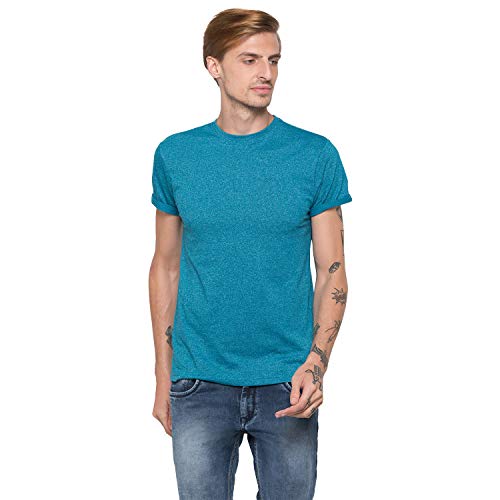 Image of Globus Men Turquoise Blue Printed Round Neck T-Shirt