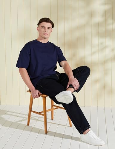 Image of Amazon Brand - Symbol Men Solid Cotton Oversized Round Neck Tshirt | Half Sleeve | Plain (Available in Plus Size)