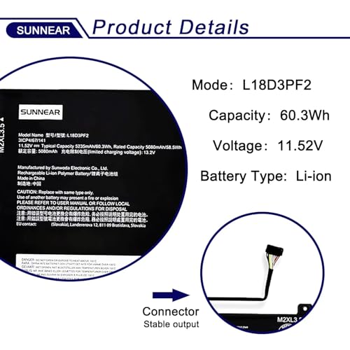 Image of L18D3PF2 L18M3PFA Laptop Battery Replacement for Lenovo Yoga C740-15IML C740-15 81TD Series Notebook 5B10T83740 5B10W67402 5B10T83739 5B10W67258 3-Cell 11.52V 60.3Wh 5235mAh