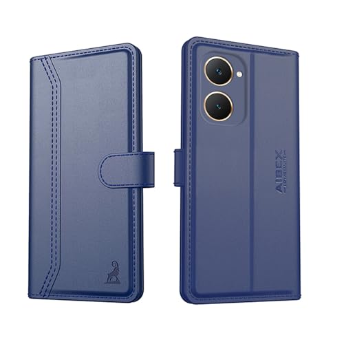 Image of AIBEX Compatible for iQOO Z9 Lite 5G / Vivo Y28S 5G / Vivo T3 Lite 5G / Vivo Y18 4G / Vivo Y18e 4G / Vivo Y18i 4G Flip Cover Leather Finish | Inside TPU with Card Pockets | Wallet Stand -Blue