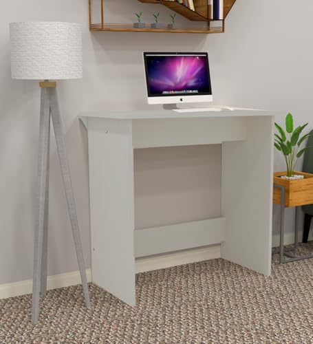 Image of Compact Study Desk, White, 80x40x74 cm, Space-Saving Home Office Table, Modern Design, DIY Assembly