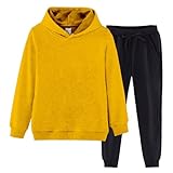 Teens Boys Girls Fall Clothes Outfits Solid Long Sleeve Crewneck Sweatshirt with Pants Outfits (Yellow #1, 18-24 Months)