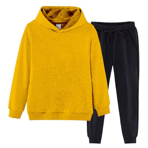 Youth Girls 2 Piece Jogging Set Plain Cotton Hoodies Sweatpants Outfits Teen Kids Oversized Soft Sweatshirts Pants