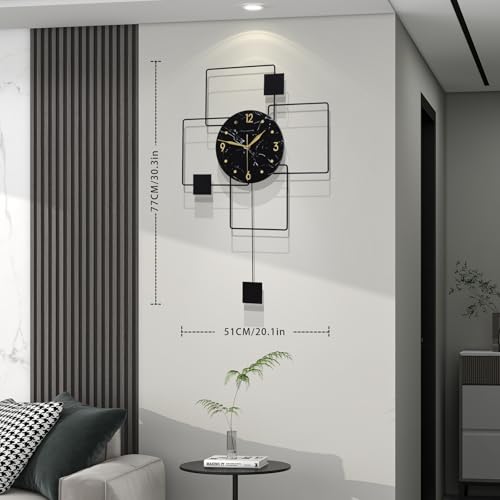 Large Geometric Black Wall Clock with Pendulum product