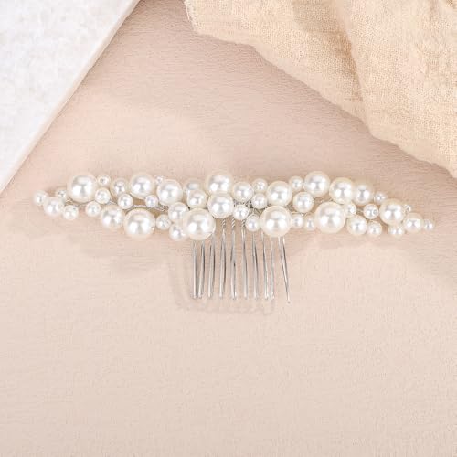Peine para boda con perlas falsas y pedrería, accesorios para cabello de novia miniatura 1