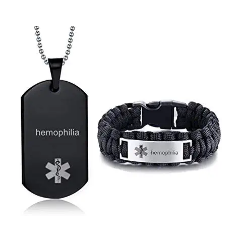 LiFashion LF Stainless Steel Black Hemophilia Medical Alert Jewelry Sets Emergency ID Tag Caduceus Bracelet Necklace Sets,Hemophilia Medic Jewelry for Men(Medical Alert Necklace + Bracelet) Cover