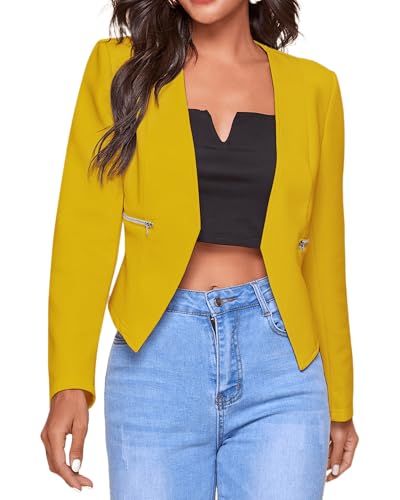 Women's Cropped Blazer Jacket Work Casual Lightweight Long Sleeve Open Front Outerwear with Pockets 2025