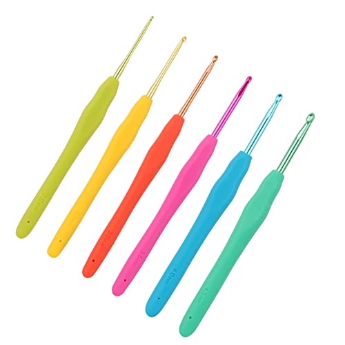 Katech 6 pcs Colorful Crochet Hooks Different Sizes Smooth Crochet Needles (2.0mm - 4.5mm) Soft Handle Ergonomic Crochet Hook DIY Yarn Scarf Weaving Tools for Beginners and Experienced Crochet Lovers