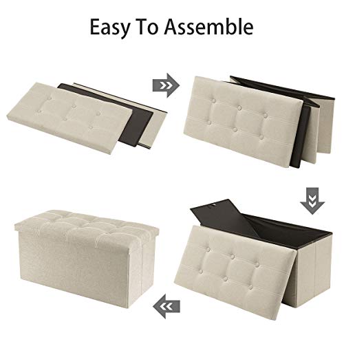Youdesure Folding Storage Ottoman Bench, Footrest Couch For Living Room, 30 Inch Storage Bench With Padded Seat For Bedroom Hallway, Holds Up To 350Lbs, Linen Fabric Beige #TOP6