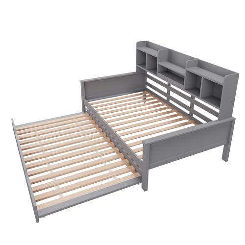 Ball & Cast Schlafsofa (90x200cm) Einzelbett mit Vielen Ablagefächern, mit Lattenrost Ausziehbares Schlafsofa aus Massivholz, Grau