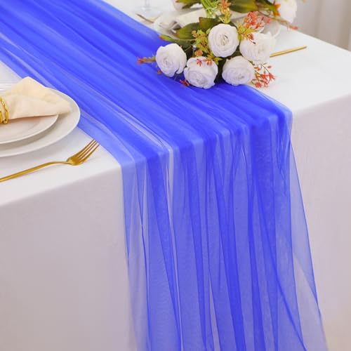Snowkingdom Royal Blue Cheesecloth Table Runner, 120 Inch Spring Blue Sheer Gauze Tulle Fabric Table Runner, 10ft Long Boho Rustic Decorations for Easter Wedding Baby Shower Birthday Party Home Decor by Snowkingdom - Used condition - Image 7