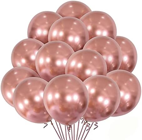 TOPWAYS Rose Gold Metallic Balloons, 50pcs 12inch Thick Shiny Rose Gold Chrome Latex Balloons for Birthday Wedding Anniversary Baby Shower Party Decoration Supplies 50pcs (A)