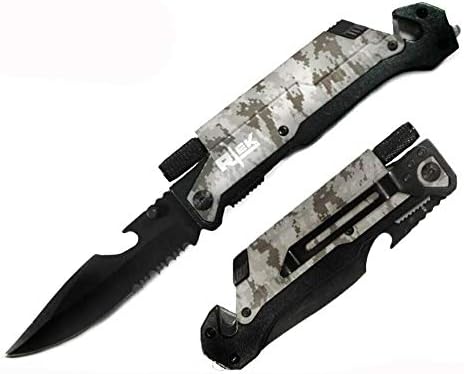 Cuchillo táctico de bolsillo de 9 pulgadas con resorte asistido negro, azul, dorado, gris, verde, rojo, supervivencia, 7 en 1, sacapuntas de hoja de