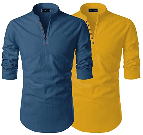 Image of Men's Trendy Short Kurta Shirt | Mandarin Collar Full Sleeve Cotton Ethnic Wear | Regular Fit Traditional Indian Apparel | Casual Festive Party Function Clothing