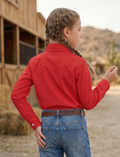 Image of Noomelfish Girls Long Sleeve Western Pearl Snap Button Down Shirt Cowgirl Outfits Blouse Tops (5-14 Years)