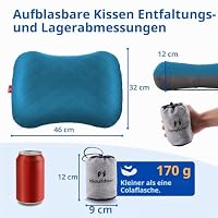 Hioutdoor Aufblasbares Kissen Kopfkissen für Camping mit Abziehbarem Kissenbezug Luftkissen Strandkissen Ergonomisches Reisekissen Outdoor Inflatable Travel Neck Pillow Bequemes Schlafkissen (Blue) – Ansicht 3