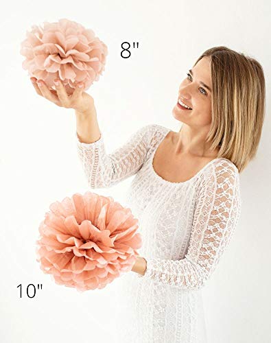 Vidal Crafts 20 Pcs Tissue Paper Pom Pom Kit, 14", 10", 8", 6" Paper Flowers For Wedding, Birthday, Baby Shower, Bachelorette Party, Engagement Party Decor (Dusty Pink, Coral, Ivory, White) #TOP4
