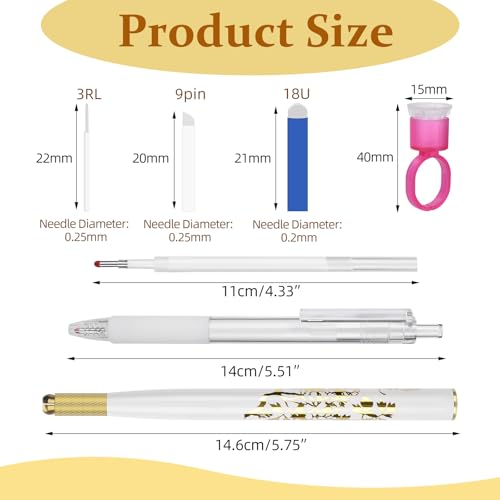 ATOMUS Flower Microblading Pen Kit White Tattoo Eyebrow Manual Pen 1set Mark Pen 10pcs 18U/9PIN/3RL Eyebrow Microblades 10pcs Pigment Holder with Sponge - Image 2