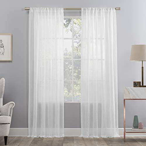 No. 918 Genevieve 2-Pack Linen Weave Sheer Semi-Sheer Rod Pocket Curtain Panel Pair, White, 50" W x 120" L (2 Panels)