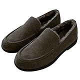 Women's Casual Moccasin Faux Suede Fur-Lined Loafers, Warm & Cozy Anti-Skid Slip-On, Perfect for Stylish Outdoor Winter Errands (Grey,6)