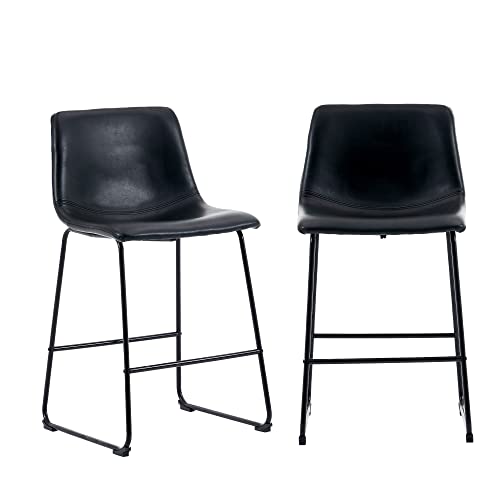 Joysoul 26'' Counter Height Bar Stools Modern Industrial Barstool Counter Hight Chair Pu Faux Leather Bar Chairs For Kitchen Island And Dining Room (Set Of 2, Black) #TOP23