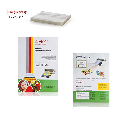 Image of VMS Deluxe 225x310mm 125 Micron A4 Lamination Pouch - 100 Sheets & VMS Deluxe 70x100mm 125 Micron Lamination Pouch - 2 x 100 Sheets