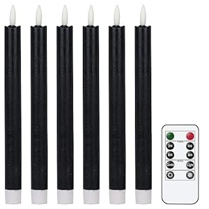 GenSwin Flameless Black Taper Candles Flickering with 10 Key Remote Battery Operated Led Warm 3D Wick Light Window Candles Real Wax Pack of 6 Christmas Home Wedding Decor078 X 964 Inch