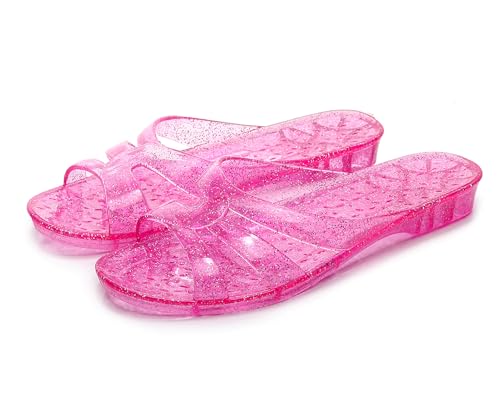 Image of Womens Jelly Shoes, White Jellies Sandals Glitter Clear Flats Slip On Summer Beach Slippers Transparent Closed Toe Soft Slide