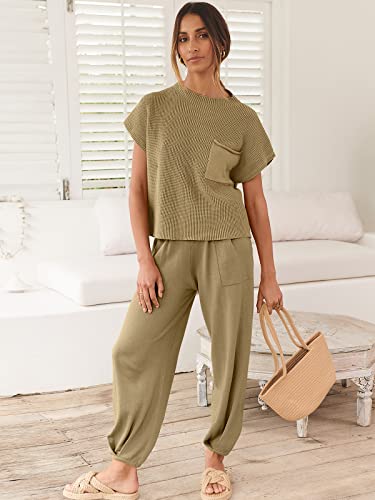 Image of ANRABESS Women's Two Piece Outfits Sweater Sets Knit Pullover Tops and High Waisted Pants Tracksuit Lounge Sets