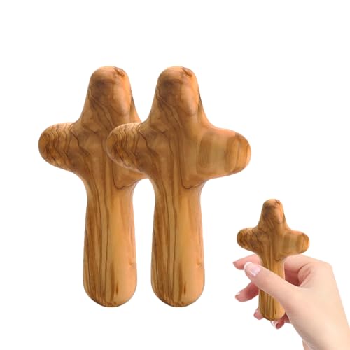 Sunbilien Wooden cross,2 pieces，10cm natural wood grain artwork decorative handle, prayer meditation solid wood gift