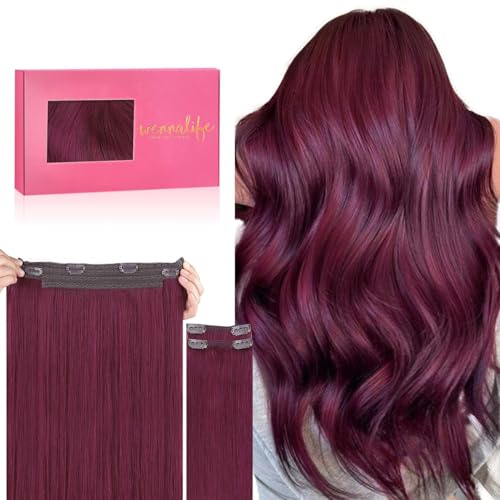 Image of WENNALIFE Wire Hair Extensions Real Human Hair 16 inch 125g Light Burgundy Remy Real Hair Extensions Invisible Wire Human Hair Natural Easy to Apply Reusable for Volume Straight Hair