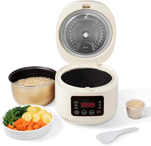 EURCRBU Rice Cooker 3L Home Intelligence Multi Functional Steaming and Cooking Integration Rice Cooker 24h Dealy Start Suitable for 3-5 People Steamer Tray Measuring Cups&Spoon (3L/White)