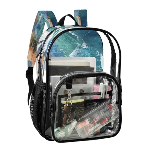 Beach with Palm Trees Ocean Clear Backpack Heavy Duty See Through Transparent PVC BookBag for Kids Boy Girl School Work2