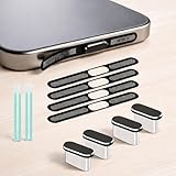 4 Pack USB C Type C Charging Port Plug Caps, Speaker Dust Covers Comnpatible with iPhone 17/16/15, with 4 Speaker Mesh Cleaning Sets, Black