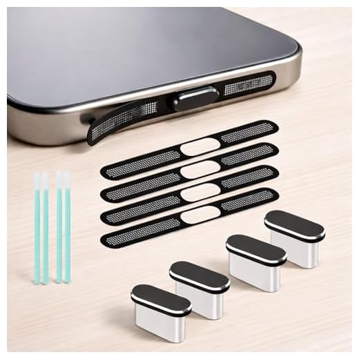 4 Pack USB C Type C Charging Port Plug Caps, Speaker Dust Covers Comnpatible with iPhone 17/16/15, with 4 Speaker Mesh Cleaning Sets, Black