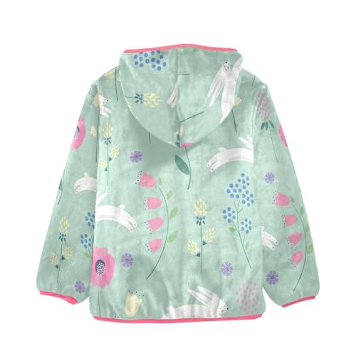 OTVEE Easter Rabbit Colorful Flowers Kids Hoodie Jacket Fall Spring Full Zip Warm Outwear Coat2