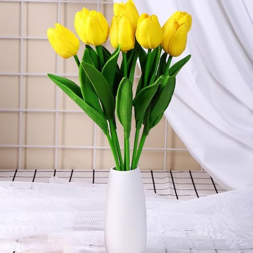 Tulipes en soie fleurs artificielles : lot de 24 tulipes réalistes de 31 cm en 4 couleurs - 7