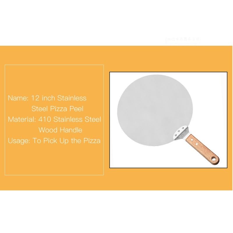 Pala Per Pizza 12 Inch Stainless Steel Pizza Peel Round Pizza Shovel Wooden Handle Pizza Peel Paddle Short Shovel Pizza Tools Pala Pizza Corta