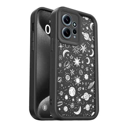 PanXCase Hülle für Xiaomi Redmi Note 12 4G - Handyhülle Silikonhülle Weich Dünn Leicht Elegant Design Kameraschutz Stoßfest Kratzfeste Slim Schutzhülle (Black Planets)