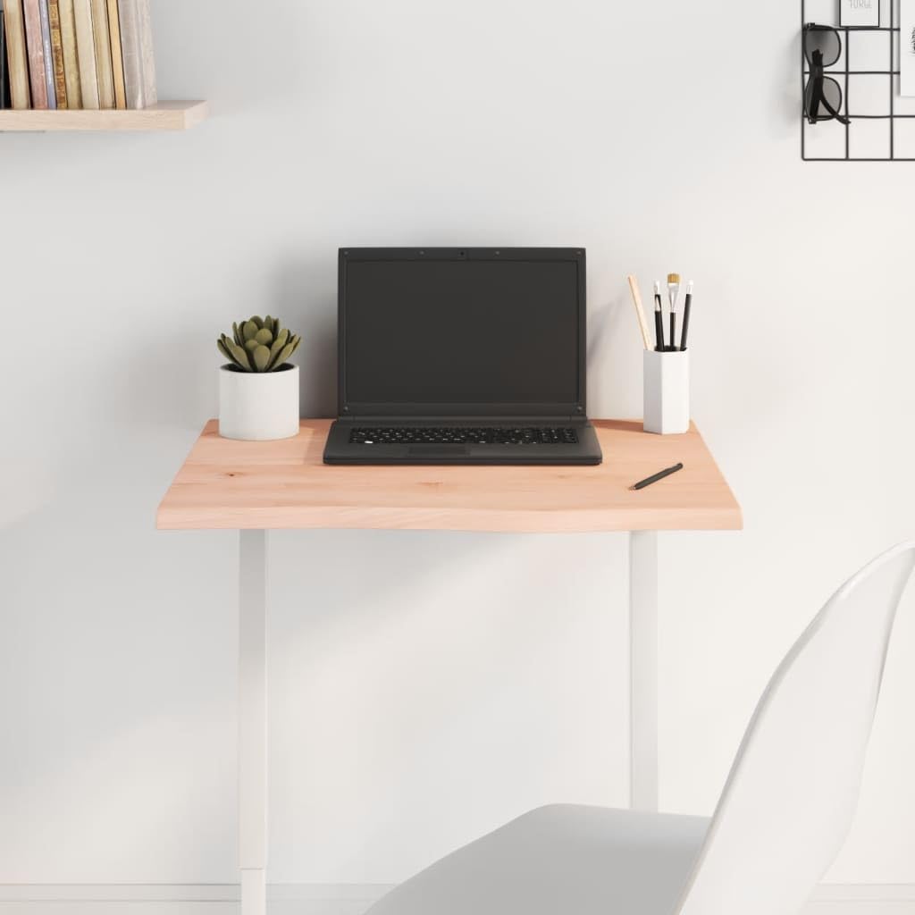 Piano per Tavolo in Rovere Massello Non Trattato 60x50x2 cm con Bordo Vivo - Superficie Naturale per Rinnovo Fai da Te - Legno Solido per Arredamento Casa e Commerciale